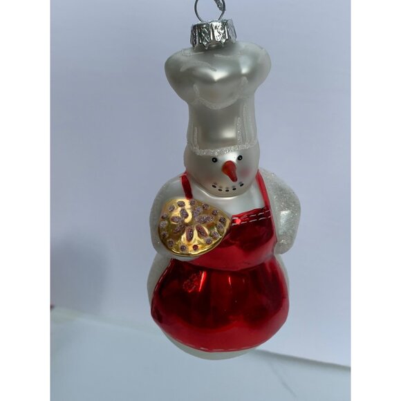 William Sonoma Blown Glass Snowman Chef Ornament Silver & Red 5" - Picture 7 of 7